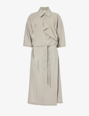Shop Lemaire Women's Misty Grey Asymmetric-neck Silk-blend Midi Dress