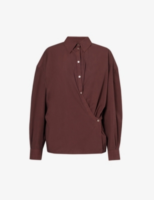 Shop Lemaire Twist Wrap-over Cotton Shirt In Cocoa