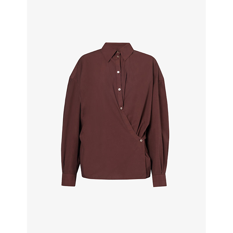 Shop Lemaire Twist Wrap-over Cotton Shirt In Cocoa