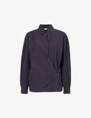 Shop Lemaire Twist Wrap-over Cotton Shirt In Dark Navy