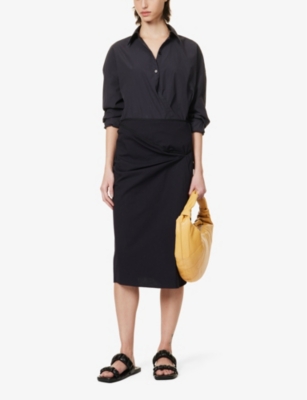 Shop Lemaire Women's Midnight Indigo Wrap-front Self-tie Woven Midi Skirt