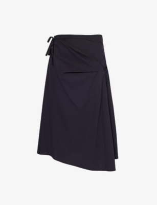 Shop Lemaire Women's Midnight Indigo Wrap-front Self-tie Woven Midi Skirt