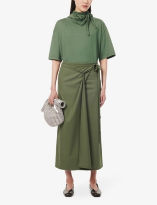 Shop Lemaire Women's Smoky Green Tailored Mid-rise Wool Midi Skirt