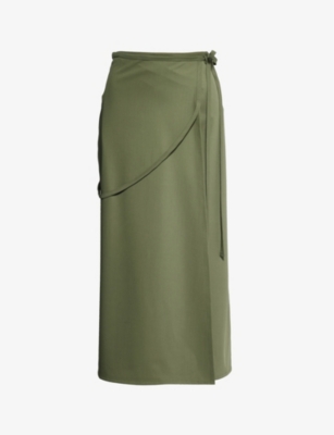 Shop Lemaire Women's Smoky Green Tailored Mid-rise Wool Midi Skirt