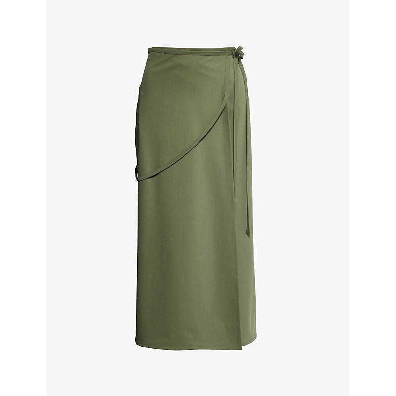 Lemaire Womens Smoky Green Tailored Mid-rise Wool Midi Skirt