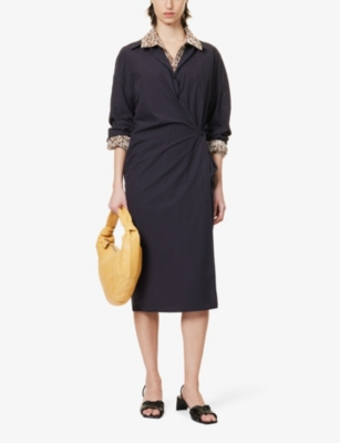 Shop Lemaire Women's Dark Vy Twisted Wrap-over Cotton Midi Dress In Dark Navy