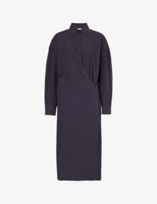 Shop Lemaire Womens Dark Vy Twisted Wrap-over Cotton Midi Dress In Dark Navy
