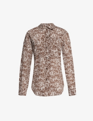 Shop Lemaire Women's Cream Abstract-print Long-sleeved Cotton Shirt