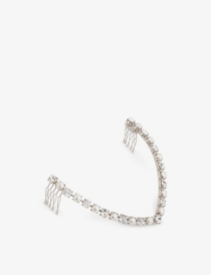 LELET NY: Pearly Vee crystal-embellished rhodium headband