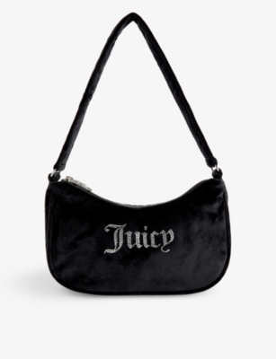 Juicy Couture Womens Black101 Rhinestone-embellished Velour Shoulder Bag