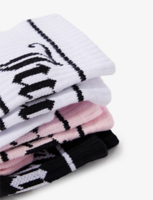 Shop Juicy Couture Logo-print Pack Of Three Stretch Cotton-blend Socks In Multi/black/cherry/white