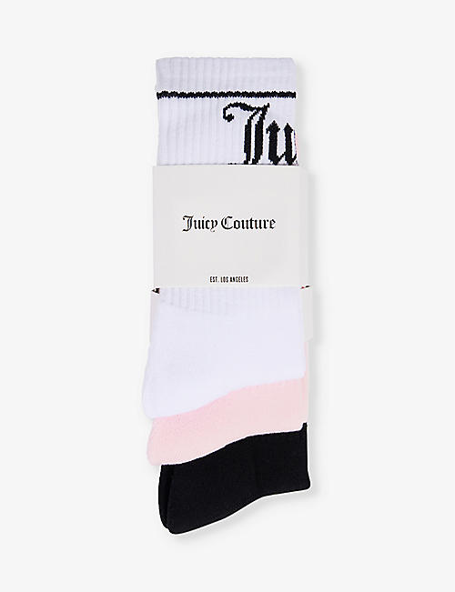JUICY COUTURE: Logo-print pack of three stretch cotton-blend socks