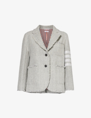 Thom Browne 4 Bar-stripe Tweed Jacket In Med Grey