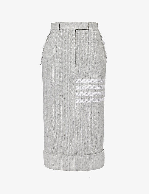 THOM BROWNE: Contrast-stripe cotton-blend tweed midi skirt