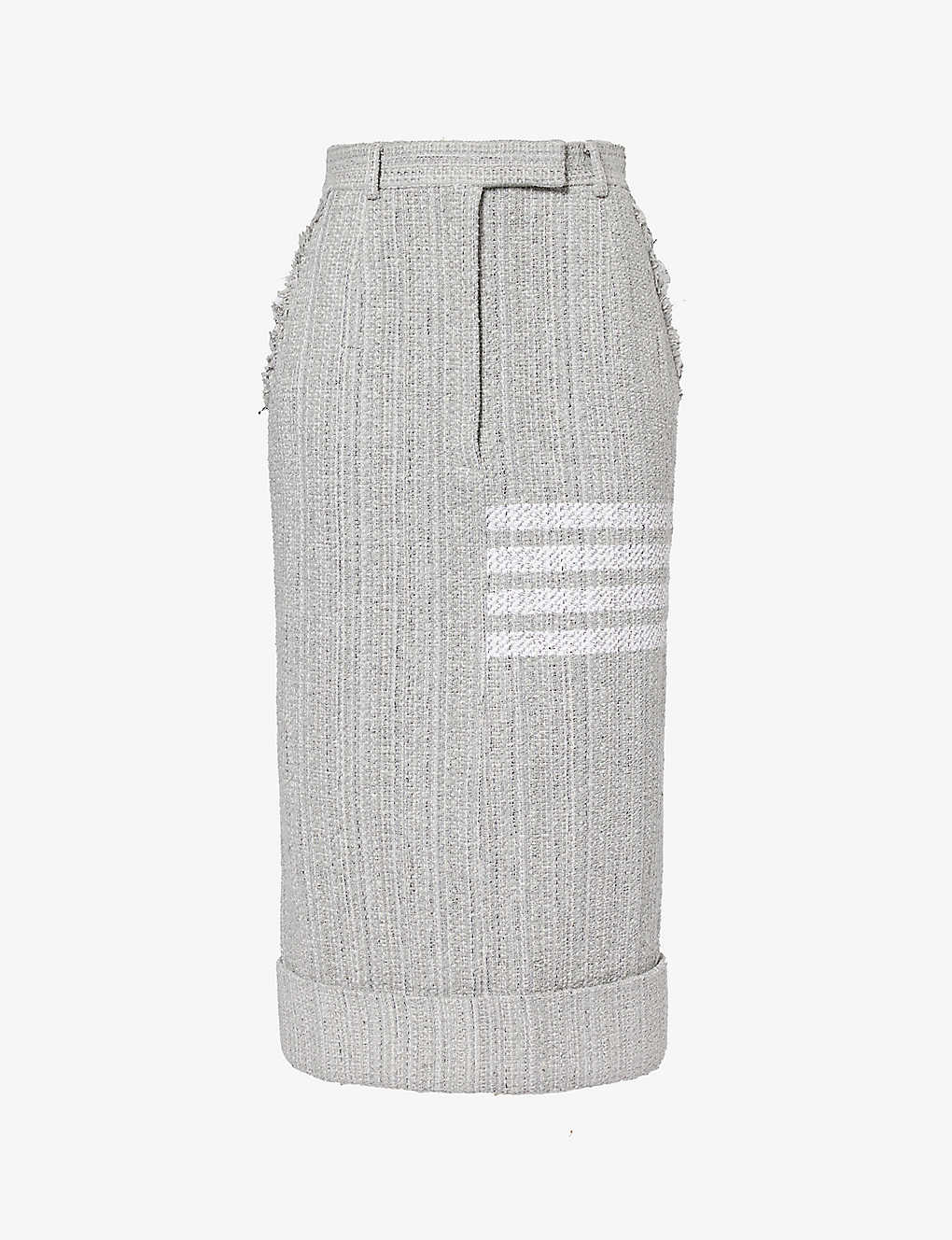 Thom Browne Womens Med Grey Contrast-stripe Cotton-blend Tweed Midi Skirt