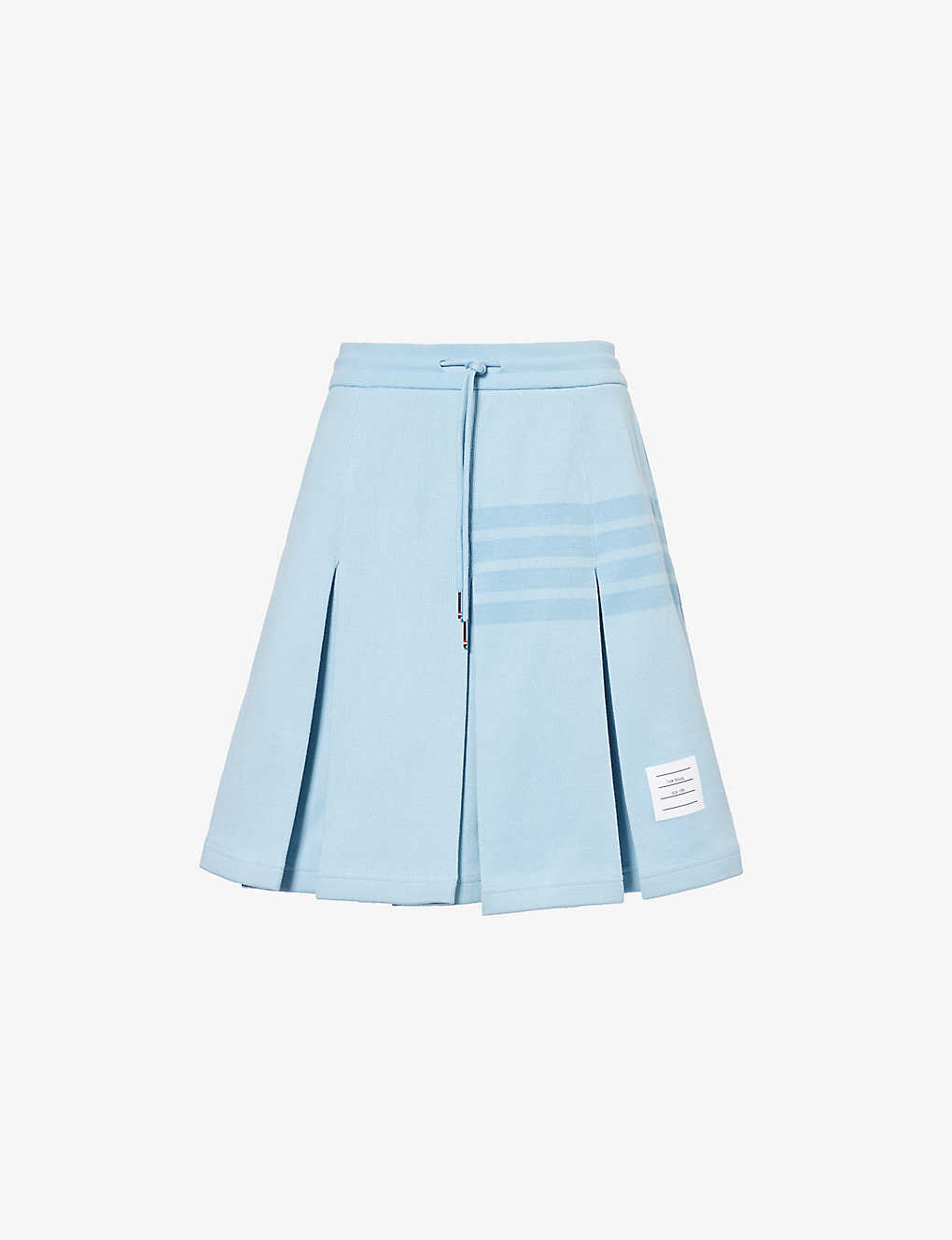 Shop Thom Browne Box Pleat Logo-print Cotton Mini Skirt In Light Blue
