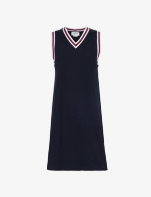 Shop Thom Browne Women's Navy Tennis Brand-appliqué Cotton Mini Dress