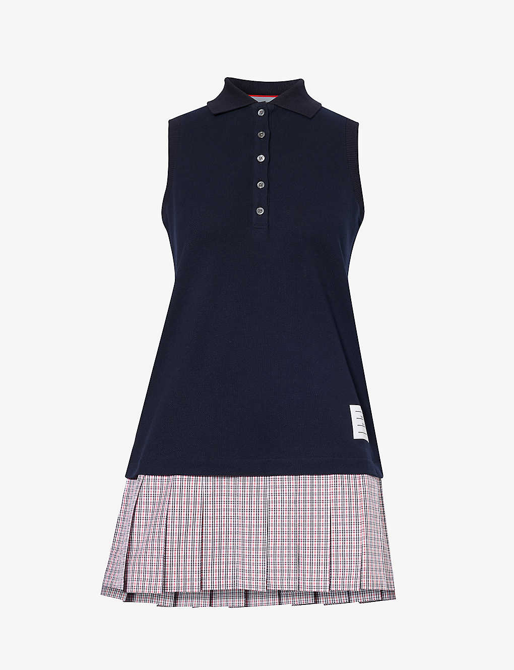 Shop Thom Browne Womens Navy Pleated Polo Checked-skirt Cotton Mini Dress
