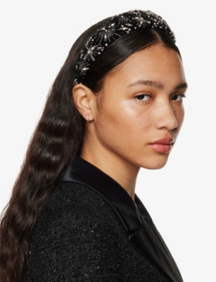 Shop Jennifer Behr Chara Crystal-embellished Velvet Headband In Black