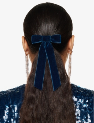 Shop Jennifer Behr Bow Velvet Barrette Hair Clip In Prussian