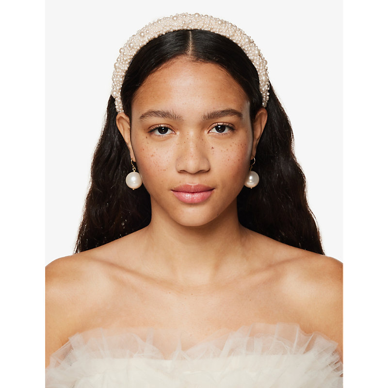 Shop Jennifer Behr Brittany Faux Pearl-embellished Woven Headband