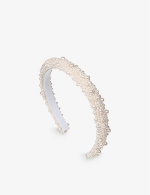 JENNIFER BEHR JENNIFER BEHR WOMEN'S PEARL BRITTANY FAUX PEARL-EMBELLISHED WOVEN HEADBAND