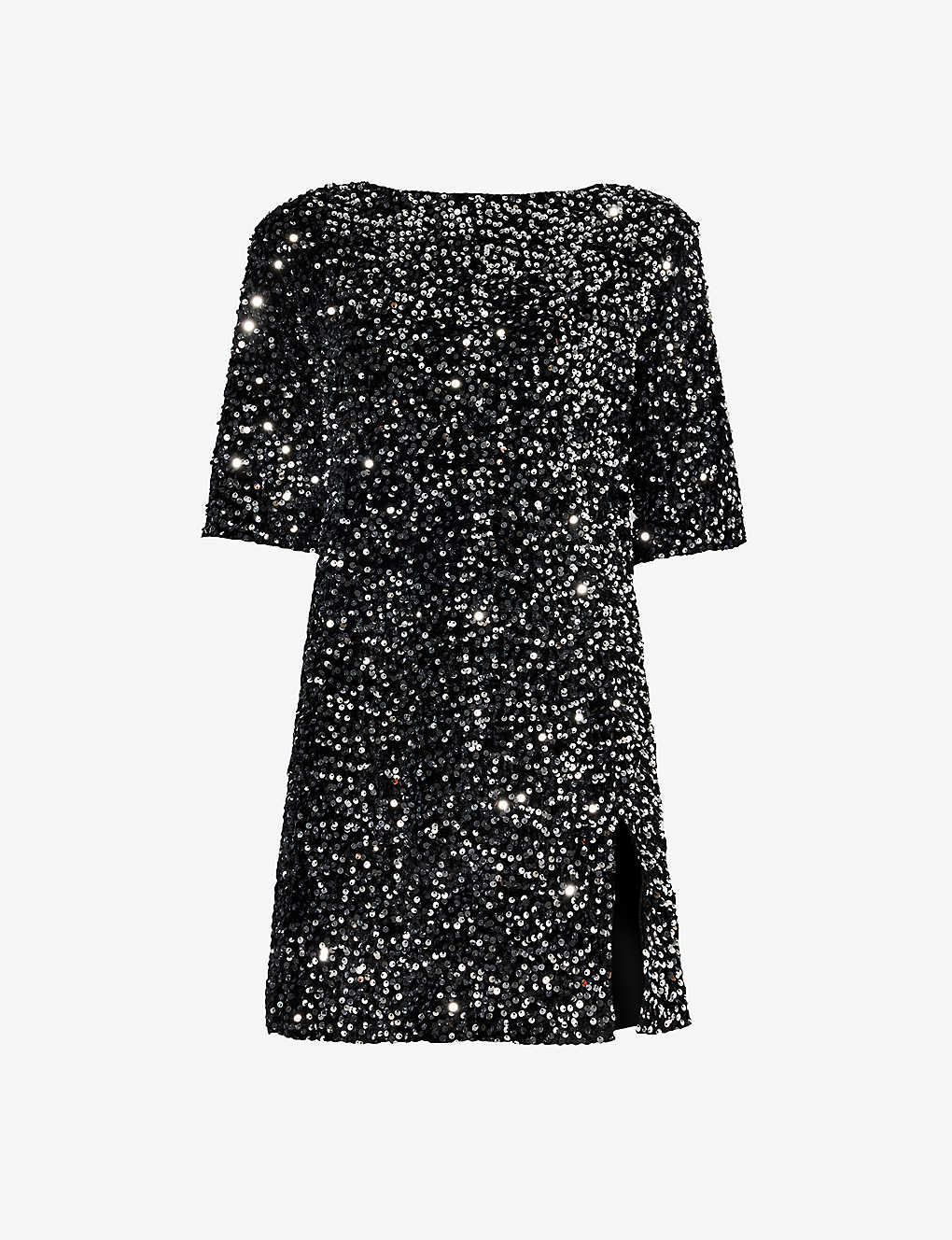 4th & Reckless Marca Silver Sequin Tie-back Short Sleeve Shift Dress In Black