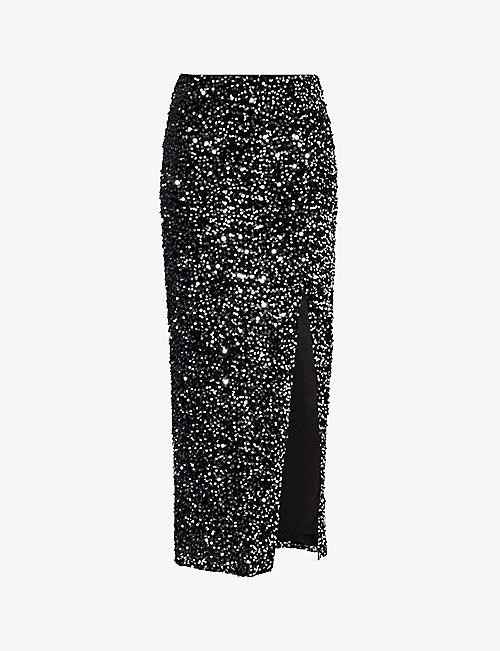 4TH & RECKLESS: Celio sequin-embellished woven midi skirt