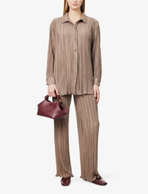 4th & Reckless Womens Olive Palais Plissé Straight-leg Mid-rise Satin Trousers