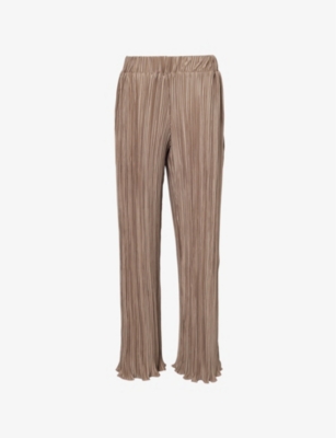 4th & Reckless Womens Olive Palais Plissé Straight-leg Mid-rise Satin Trousers