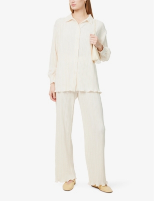 4th & Reckless Womens White Palais Plissé Straight-leg Mid-rise Satin Trousers