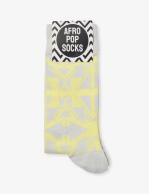 Afropop Socks Mens Shaka Graphic-print Knitted Stretch-cotton Blend Socks