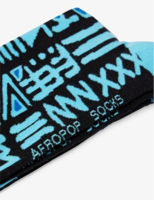 Shop Afropop Socks Men's Tribal Blue Graphic-print Knitted Stretch-cotton Blend Socks