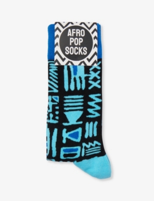 AFROPOP SOCKS: Graphic-print knitted stretch-cotton blend socks