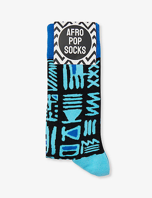 AFROPOP SOCKS: Graphic-print knitted stretch-cotton blend socks