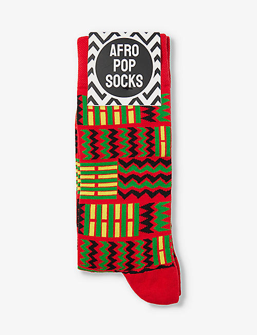 AFROPOP SOCKS: Graphic-pattern cotton-blend knitted socks