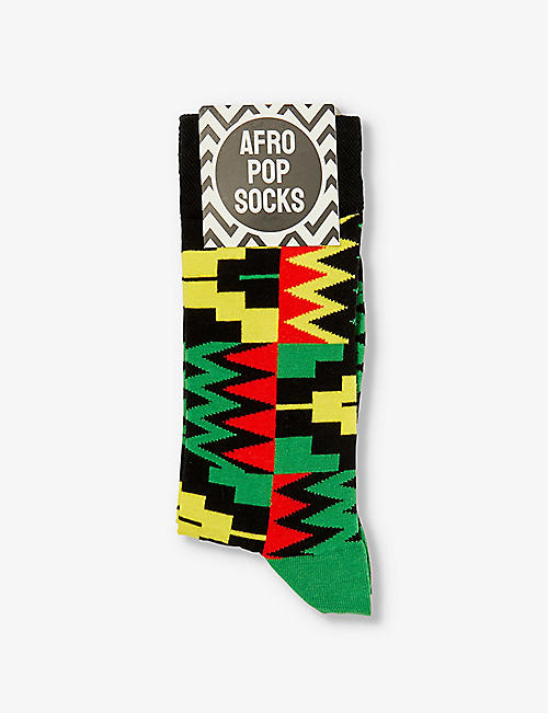 AFROPOP SOCKS: Graphic-print stretch-cotton blend socks