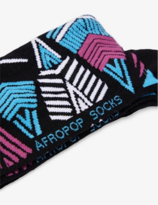 Shop Afropop Socks Zulu Graphic-print Stretch-cotton Blend Socks In Zulu Blue