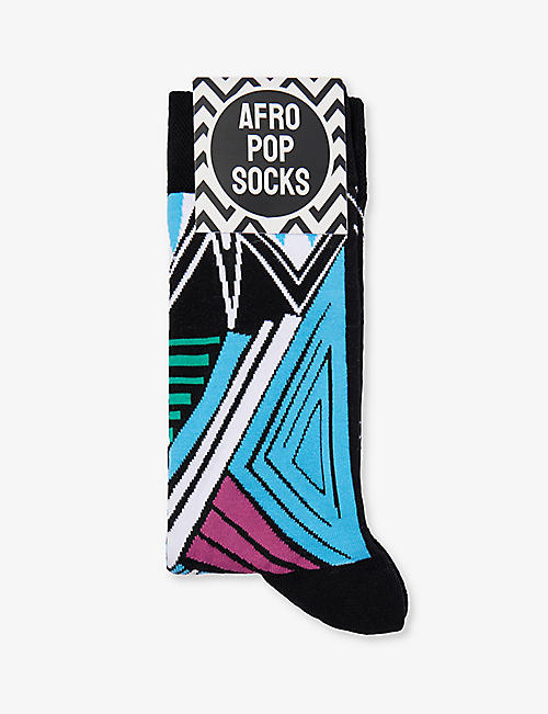AFROPOP SOCKS: Zulu graphic-print stretch-cotton blend socks