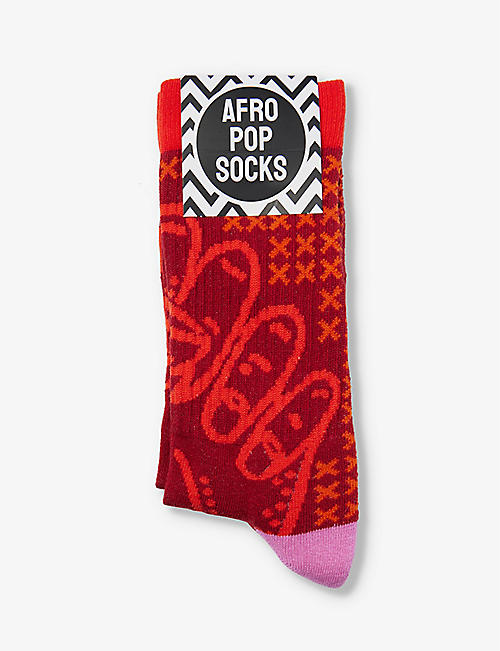 AFROPOP SOCKS: Graphic-pattern stretch-cotton blend socks