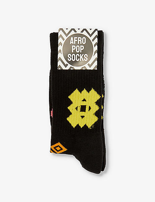 AFROPOP SOCKS: Graphic-print stretch-cotton blend socks