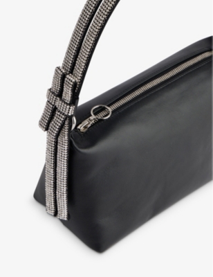 Shop Kara Bow Crystal-embellished Leather Top-handle Bag In Black
