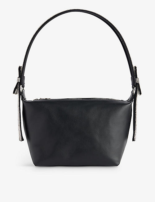 KARA: Bow crystal-embellished leather top-handle bag