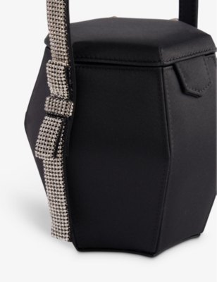 Shop Kara Bow Crystal-embellished Satin Top-handle Bag In Black