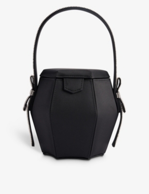 Shop Kara Bow Crystal-embellished Satin Top-handle Bag In Black