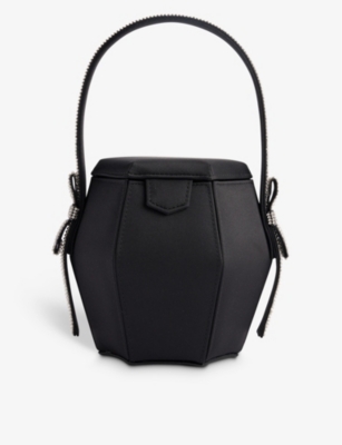 KARA - Bow crystal-embellished satin top-handle bag | Selfridges.com