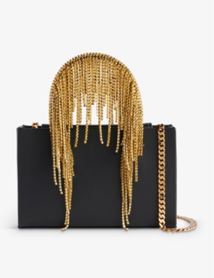 KARA: Crystal-embellished fringed leather top-handle bag