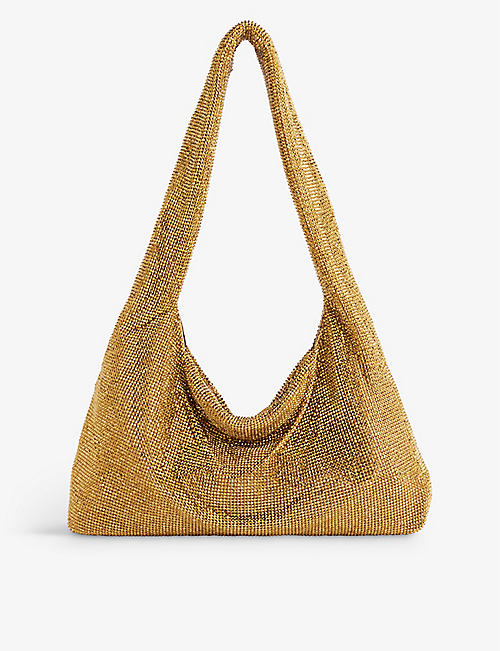 KARA: Crystal-embellished metallic shoulder bag