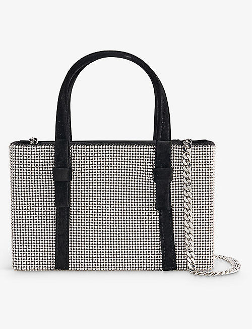 KARA: Bow-embellished velvet-strap crystal-mesh tope-handle bag