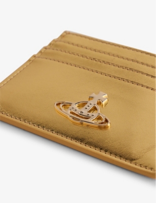 Shop Vivienne Westwood Logo-plaque Faux-leather Card Holder In Gold